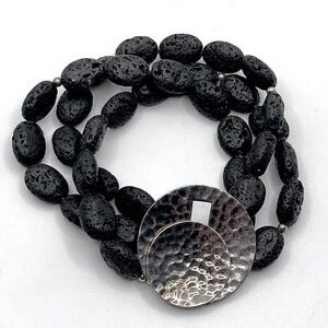 Silpada Sterling Silver Black Lava Rock & Beads Bracelet 3 strand 7” Length
